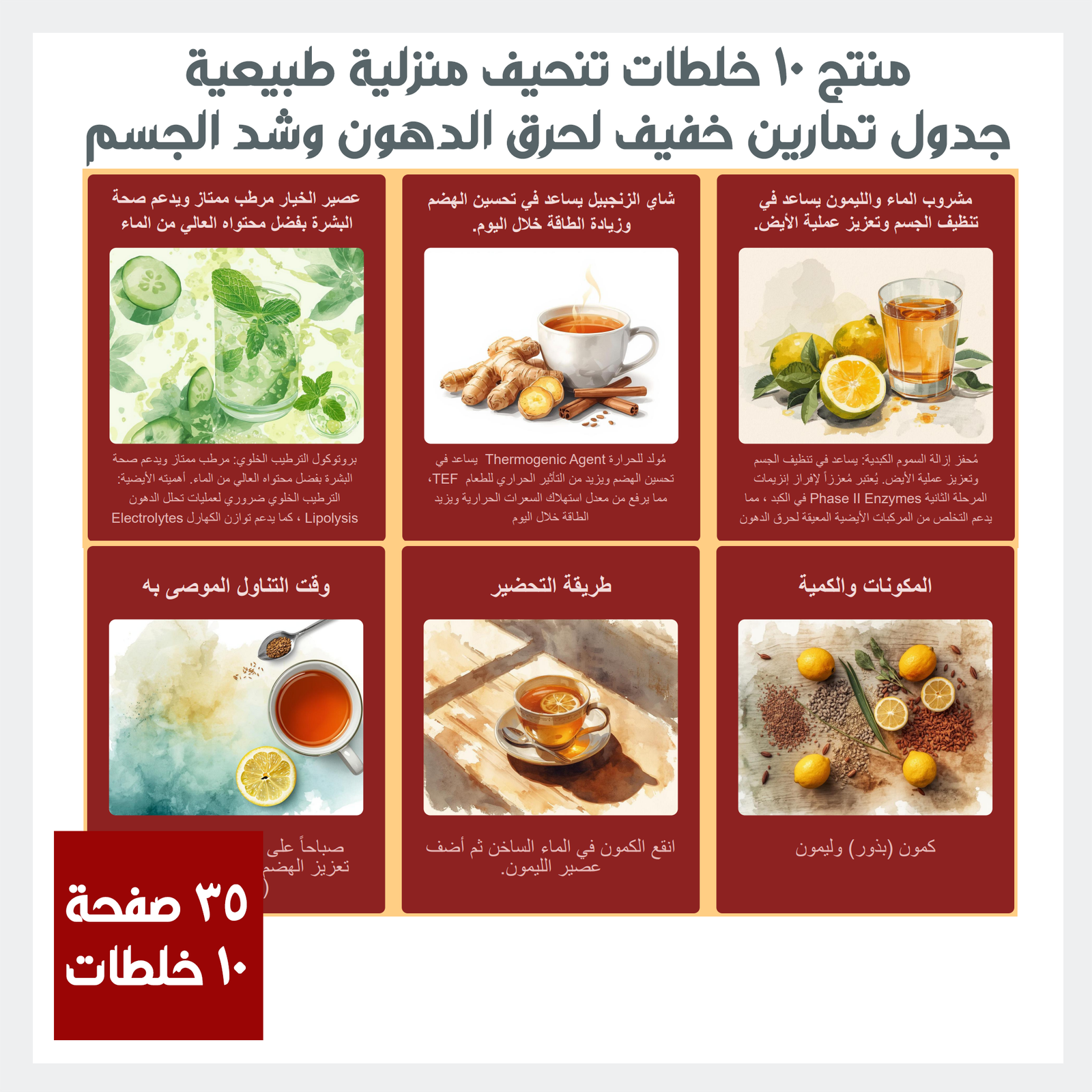 التحول الطبيعي 10 خلطات تنحيف منزلية طبيعية + جدول تمارين حرق الدهون وشد الجسم